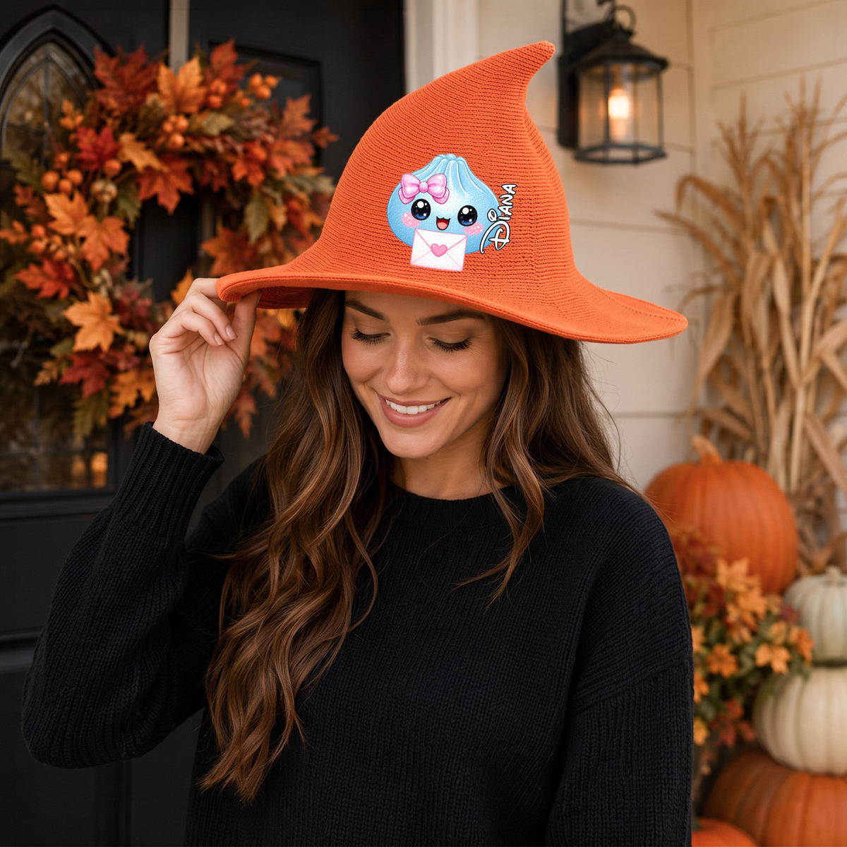 Custom Name Cute Dumplings, Gift For Trick Or Treaters - Personalized Witch Hat