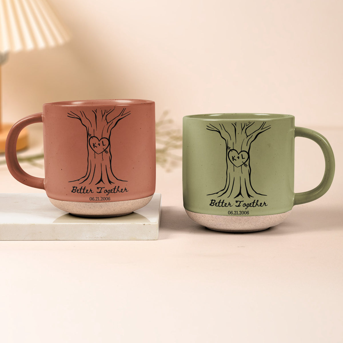 Custom Name & Date Pottery Mug For Couples Anniversary Gifts - Personalized Mug
