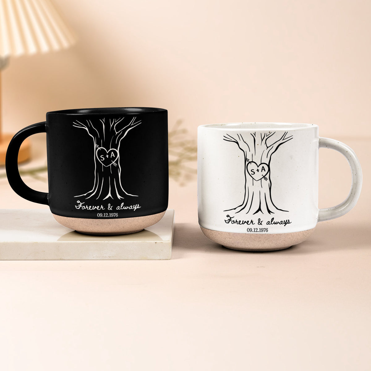 Custom Name & Date Pottery Mug For Couples Anniversary Gifts - Personalized Mug