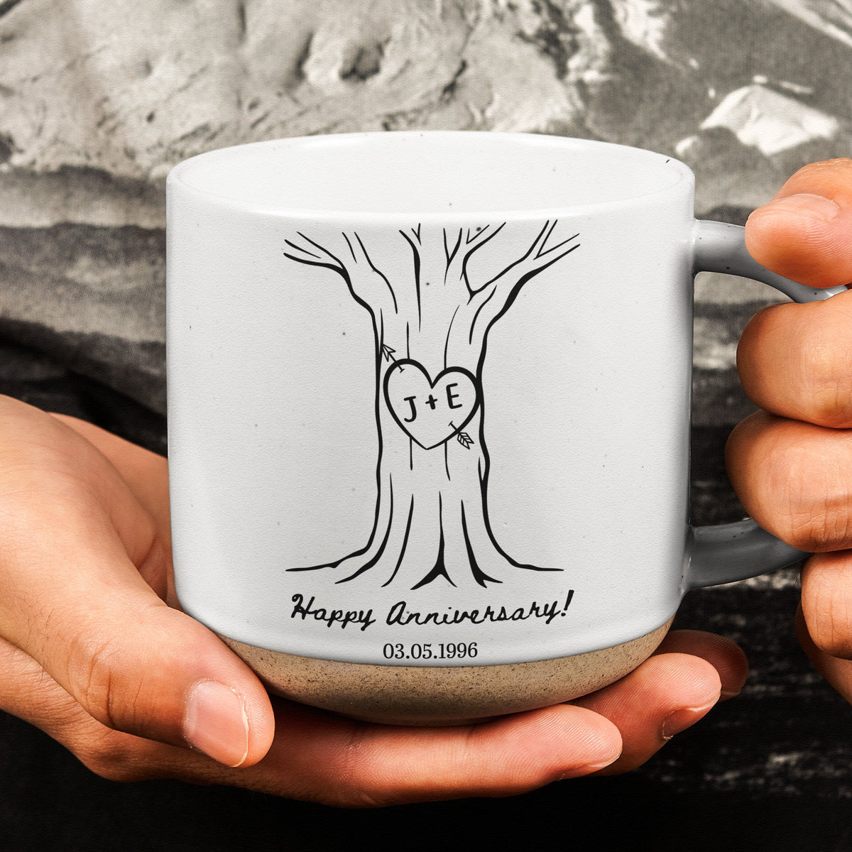 Custom Name & Date Pottery Mug For Couples Anniversary Gifts - Personalized Mug