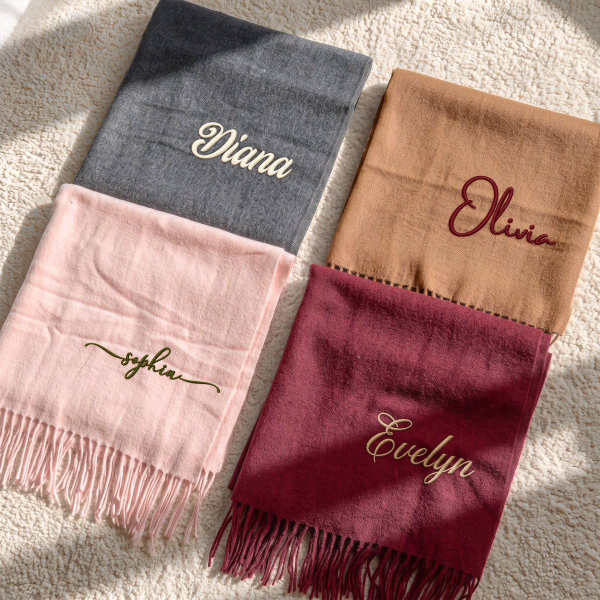 Custom Name Embroidered Gifts For Her, Him, BFF, Sisters, Daughters - Personalized Embroidered Scarf