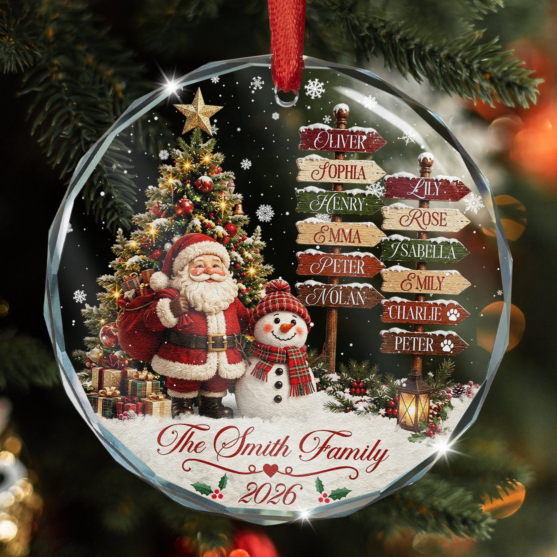 Custom Name Family Christmas Ornament 2026 Santa Snowman - Personalized Ornament