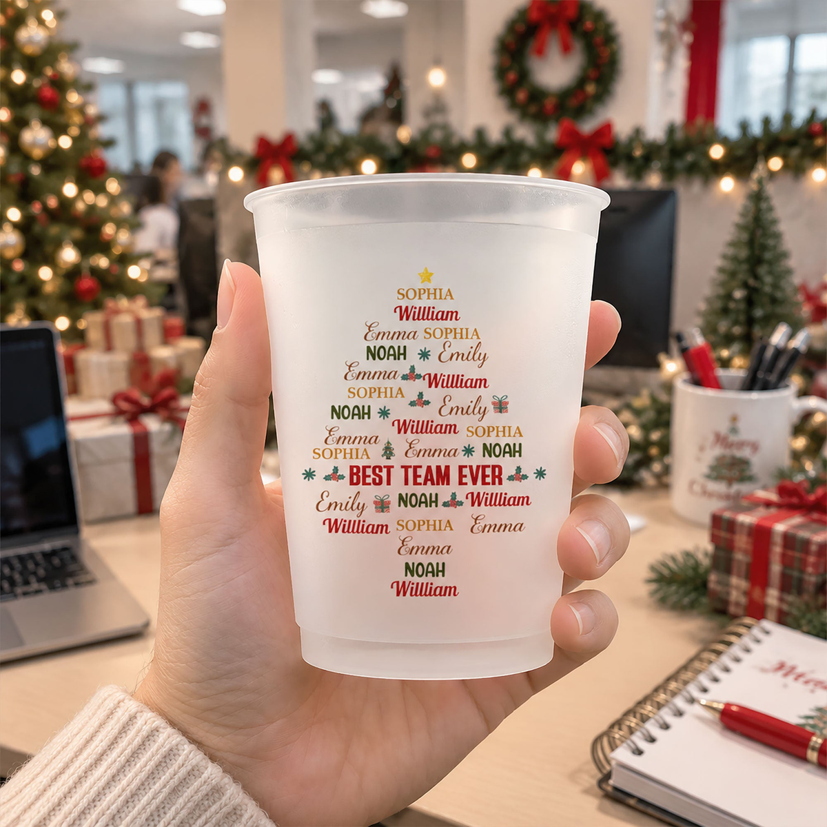 Custom Name For Christmas Office Year End Party, White Elephant Party - Personalized Cups