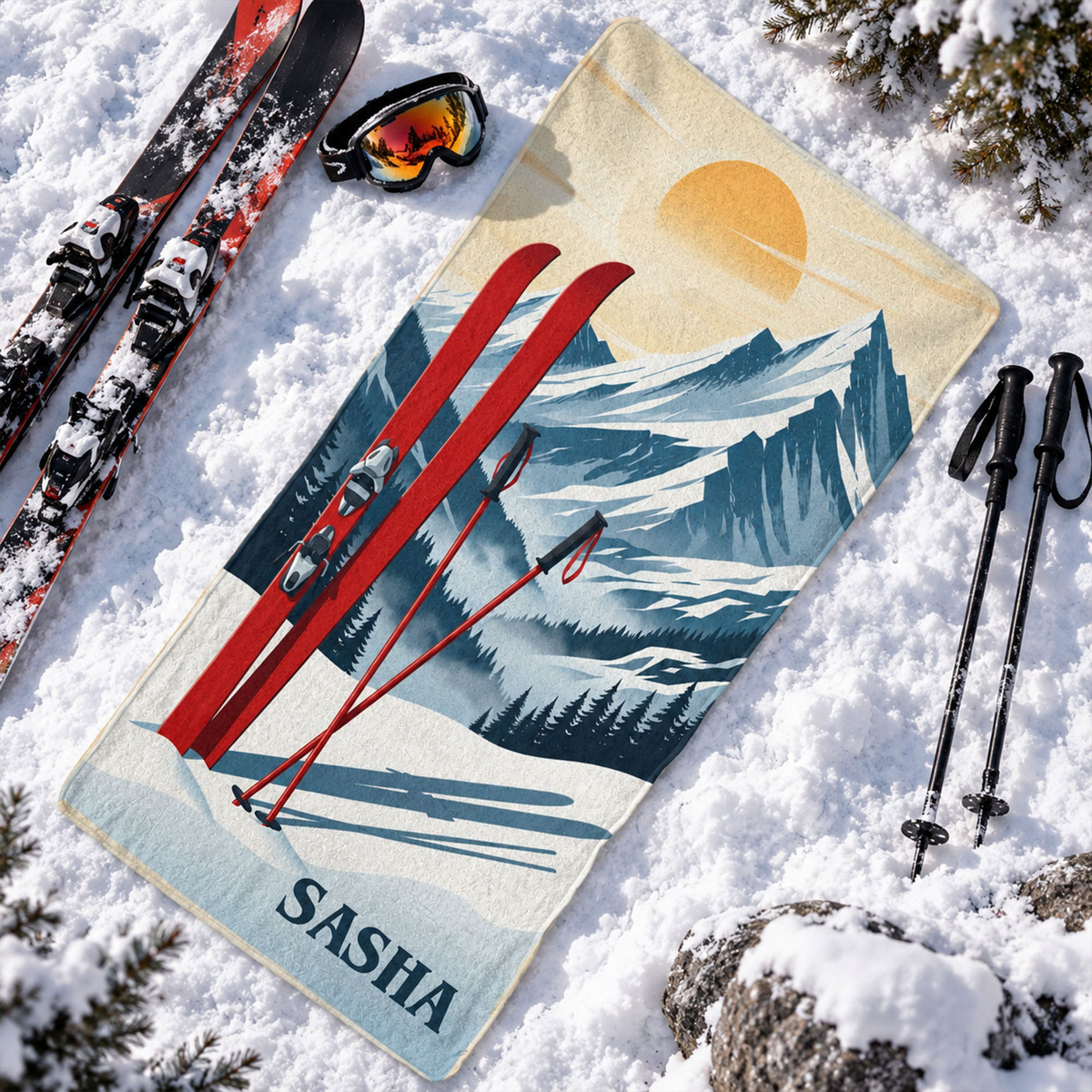 Custom Name Gift For Skiing Lovers, Snowboarding Lover - Personalized Microfiber Sports Towel