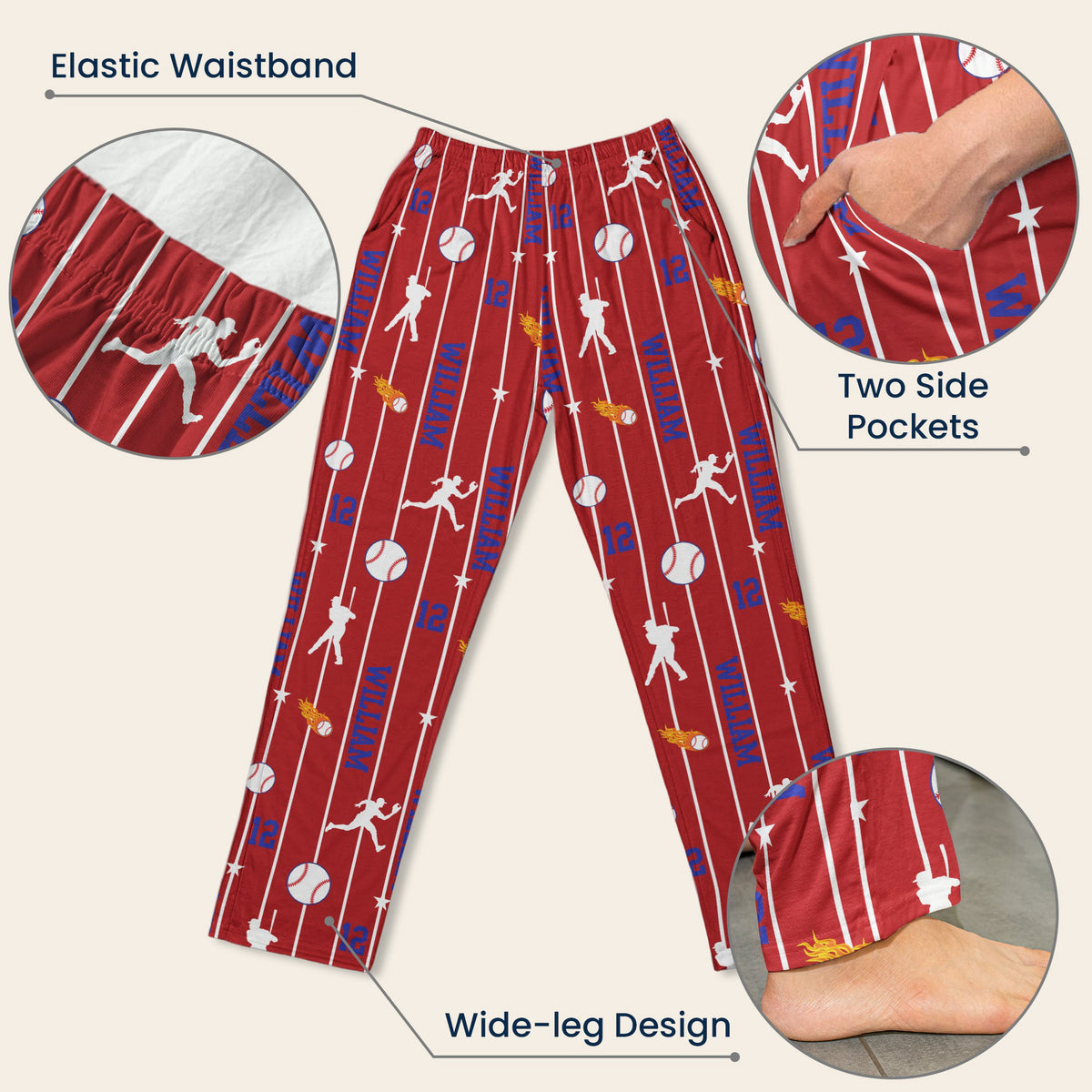 Custom Name & Number For Baseball, Softball, Soccer, Football, Basketball, Hockey Lover - Personalized Lounge Pants
