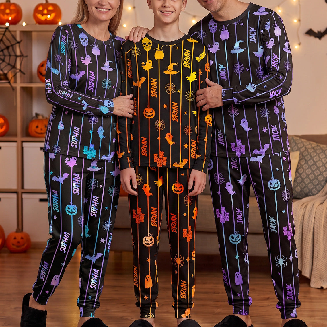 Custom Name Spooky Halloween Family Matching Outfits For Kid, Parents - Personalized Pyjamas