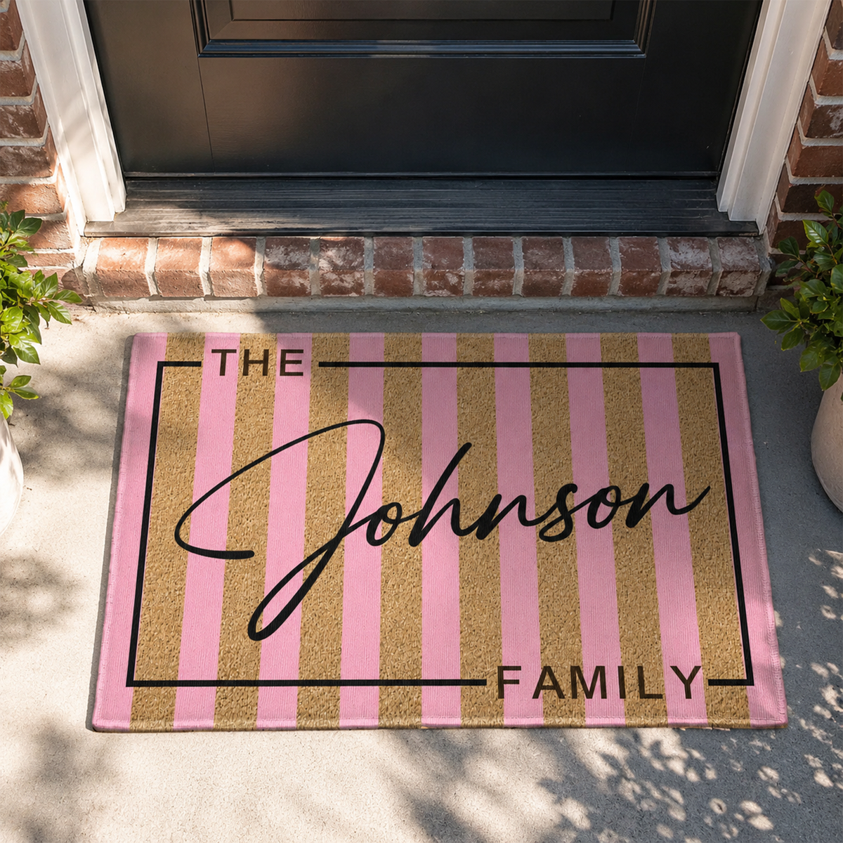 Custom Name Striped Pattern Door Decor - Personalized Doormat
