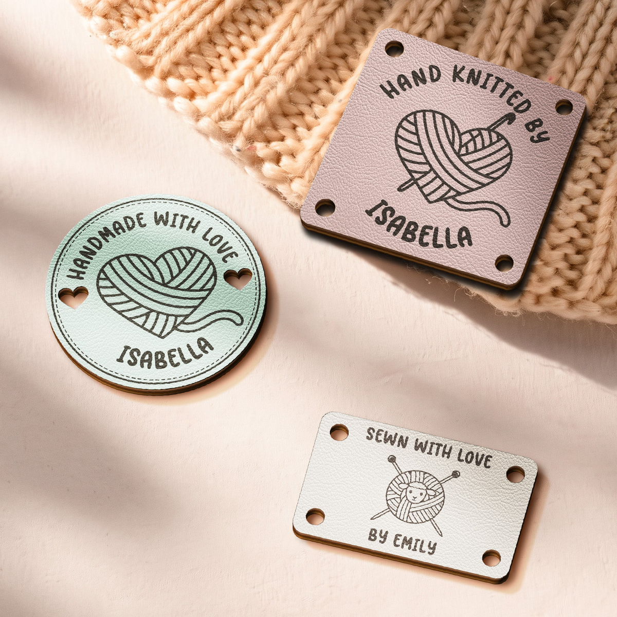 Custom Name & Symbol, Stitch-On Label Gift For Craft Women, Girl - Personalized Leather Buttons