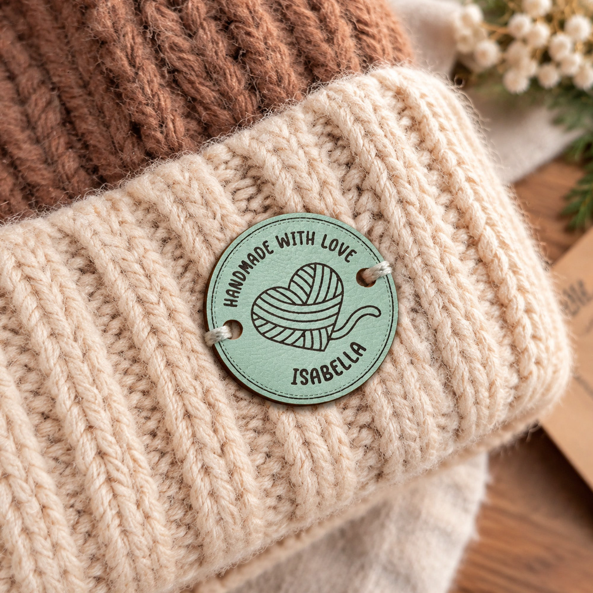 Custom Name & Symbol, Stitch-On Label Gift For Craft Women, Girl - Personalized Leather Buttons