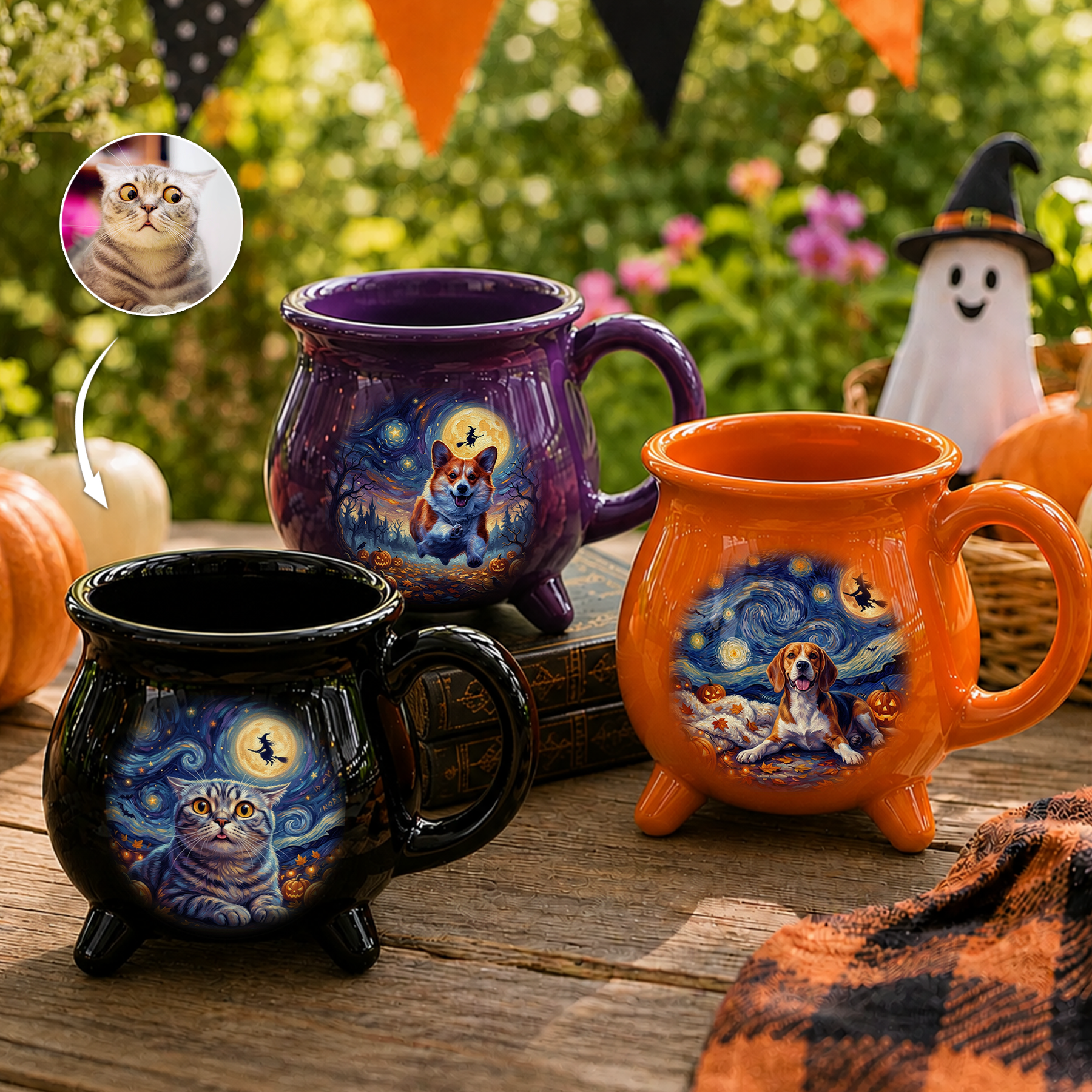 Custom Pet Dog Cat Portrait Van Gogh Halloween Art - Personalized Mug