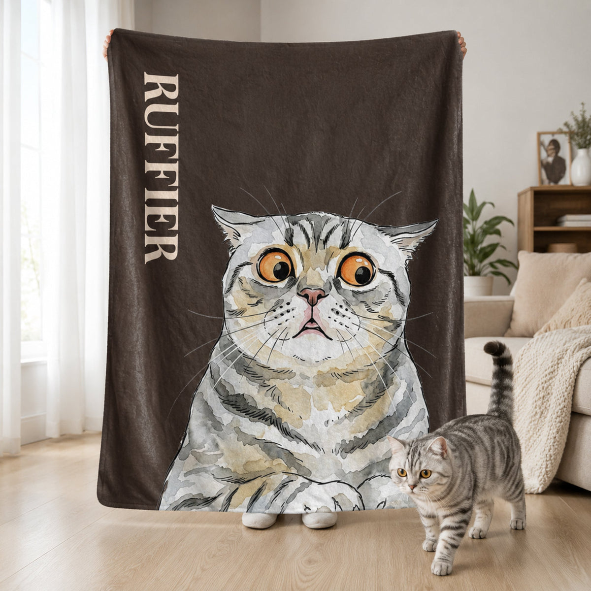 Custom_Pet_Funny_Photo_Watercolor_Art_Personalized_Blanket_1