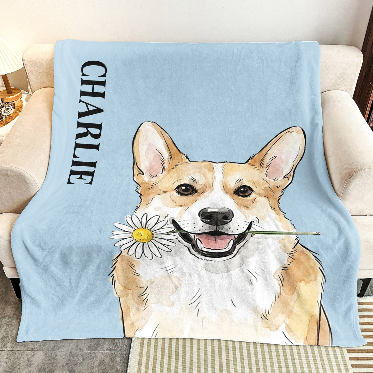 Custom_Pet_Funny_Photo_Watercolor_Art_Personalized_Blanket_3