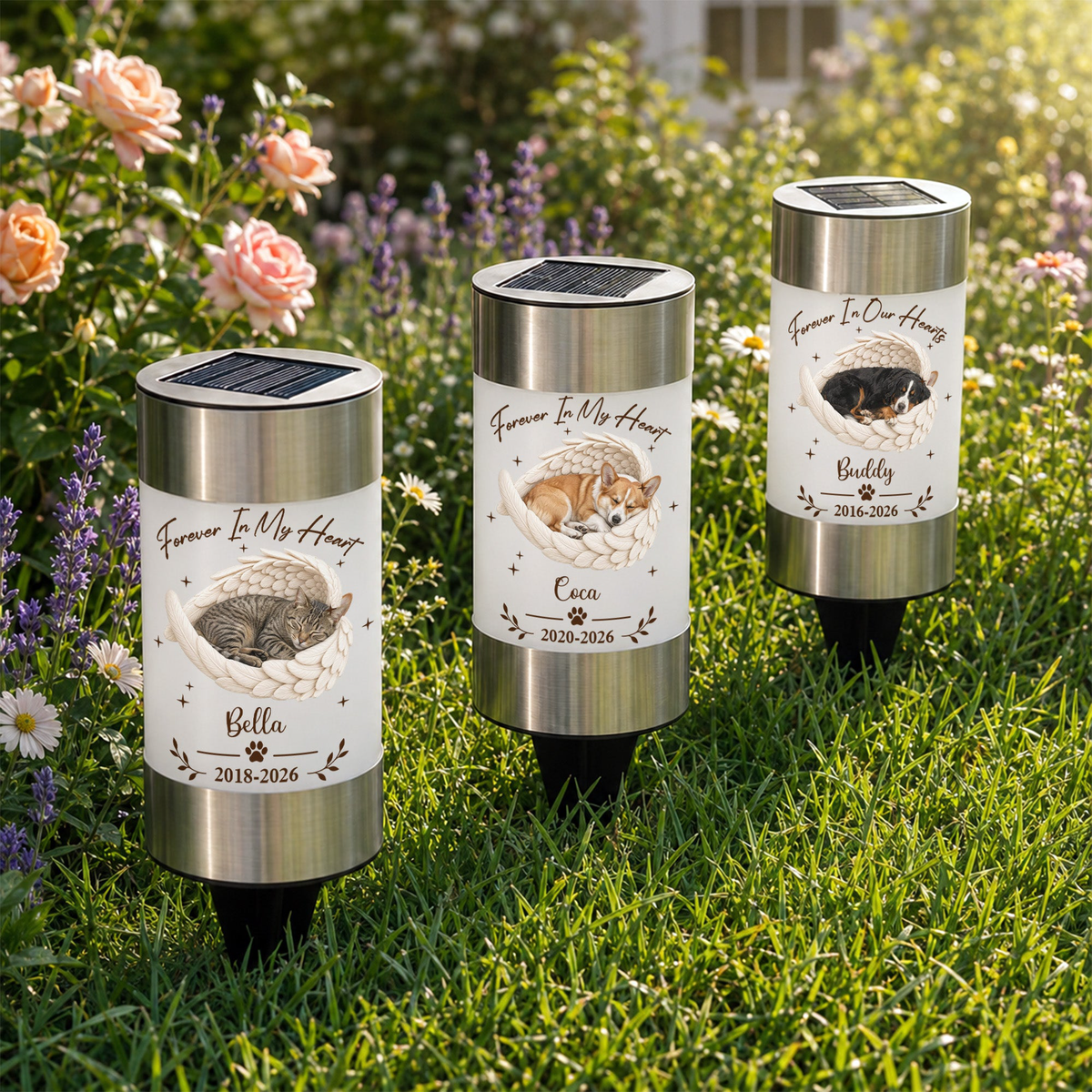 Custom Pet Photo Angel Wings Memorial Gifts Pet Loss Gifts - Personalized Solar Garden Light
