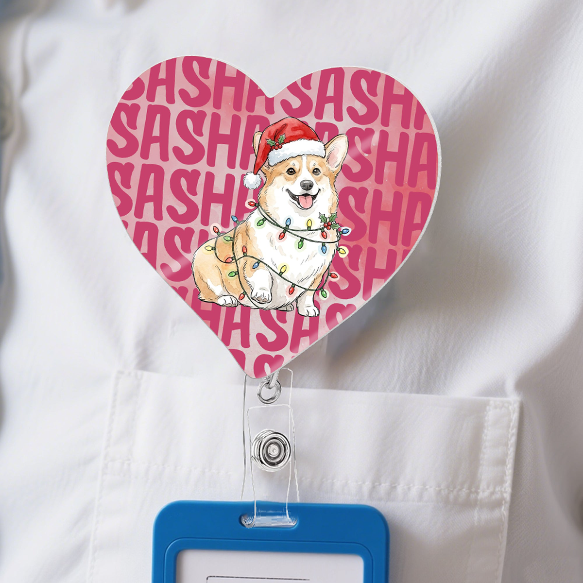 Custom Pet Photo Watercolor Art Colorful Name - Personalized Badge Reel