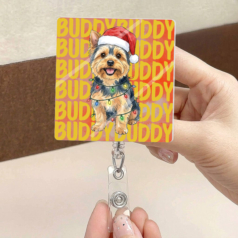 Custom Pet Photo Watercolor Art Colorful Name - Personalized Badge Reel