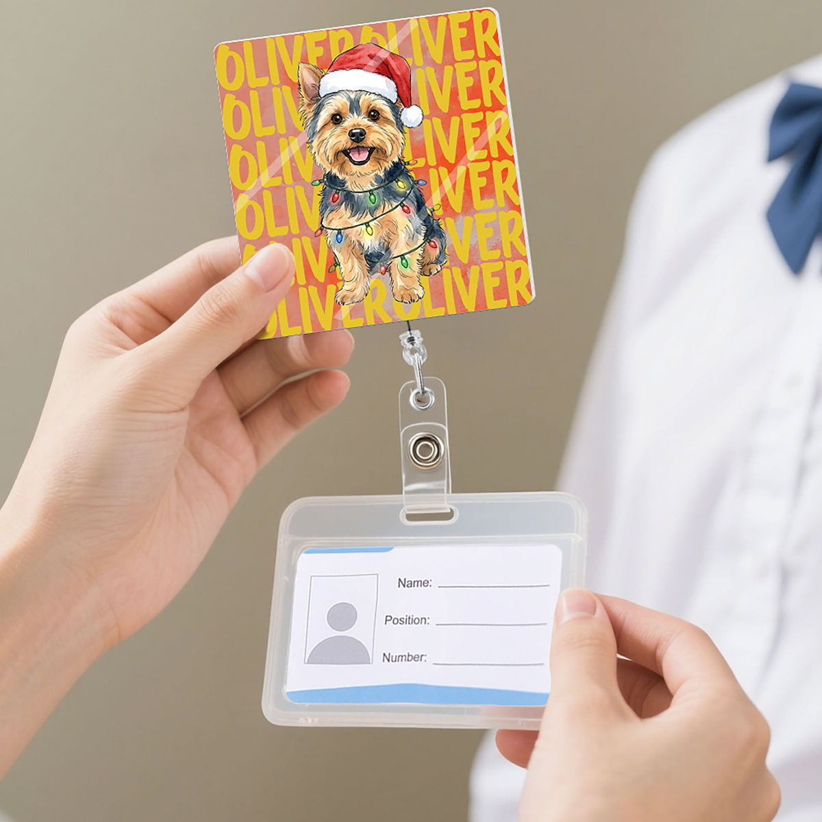 Custom Pet Photo Watercolor Art Colorful Name - Personalized Badge Reel