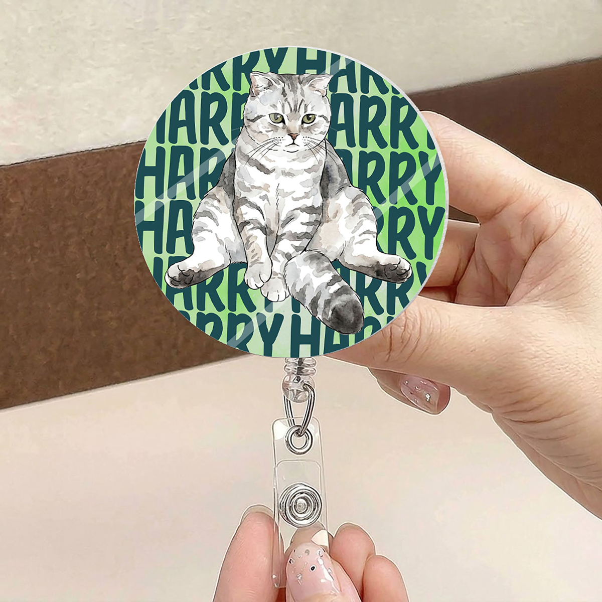 Custom Pet Photo Watercolor Art Colorful Name - Personalized Badge Reel