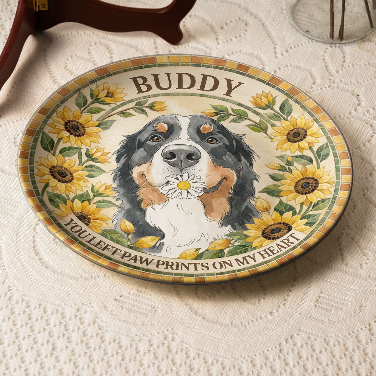 Custom Pet Photo Watercolor Memorial Ceramic Plate - Personalized Plate