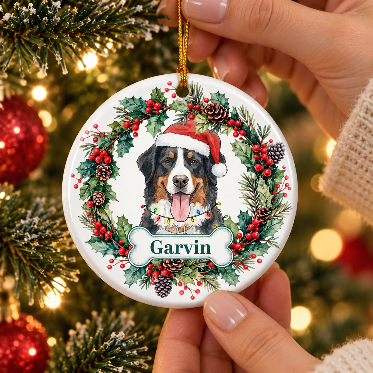 Custom Pet Portrait Christmas Watercolor Art - Personalized Ornament