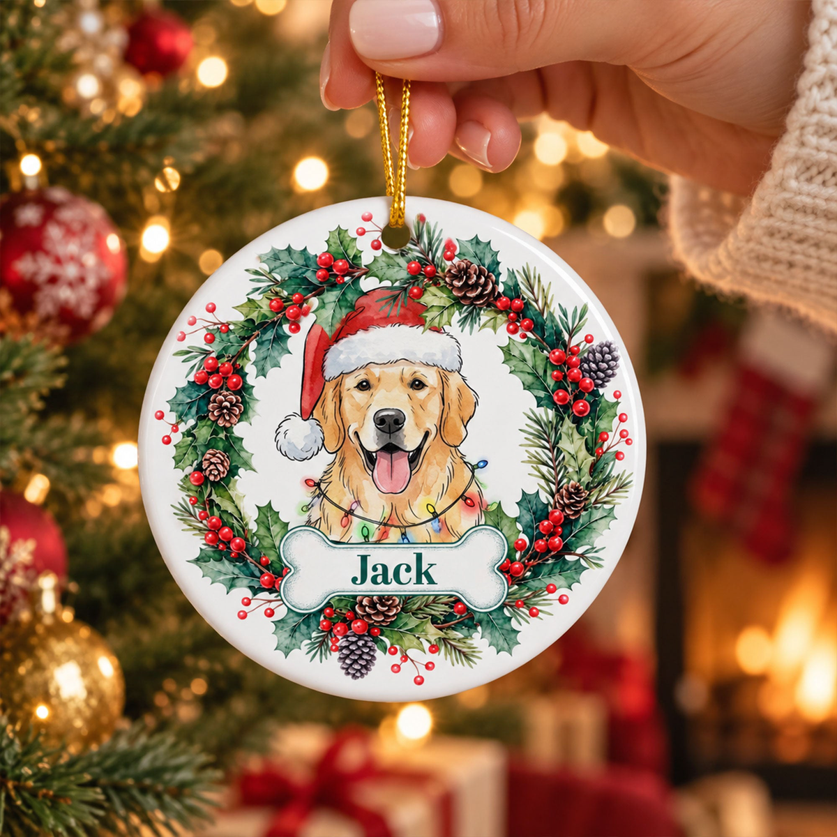 Custom Pet Portrait Christmas Watercolor Art - Personalized Ornament