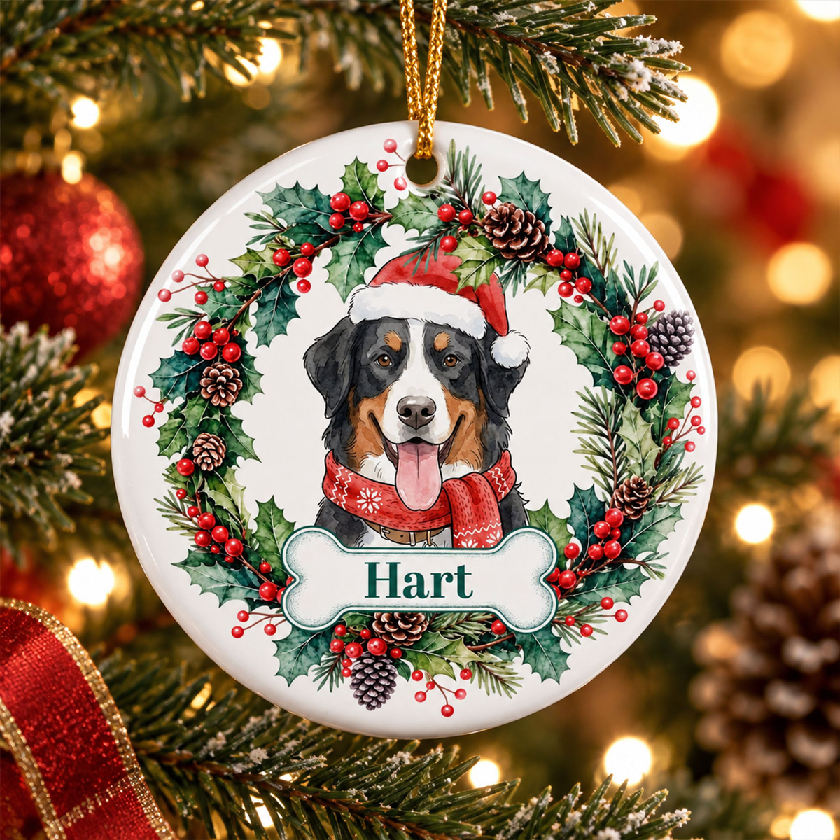 Custom Pet Portrait Christmas Watercolor Art - Personalized Ornament