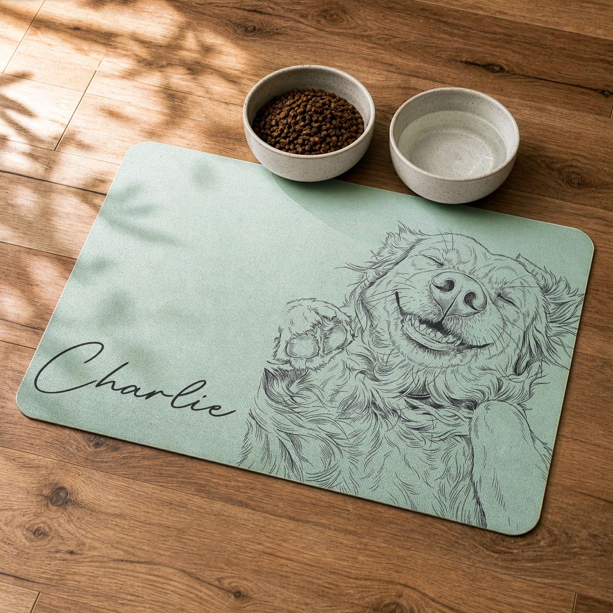 Custom Pet Portrait Sketch Line Art Gift For Pet Lovers - Personalized Pet Feeding Mat