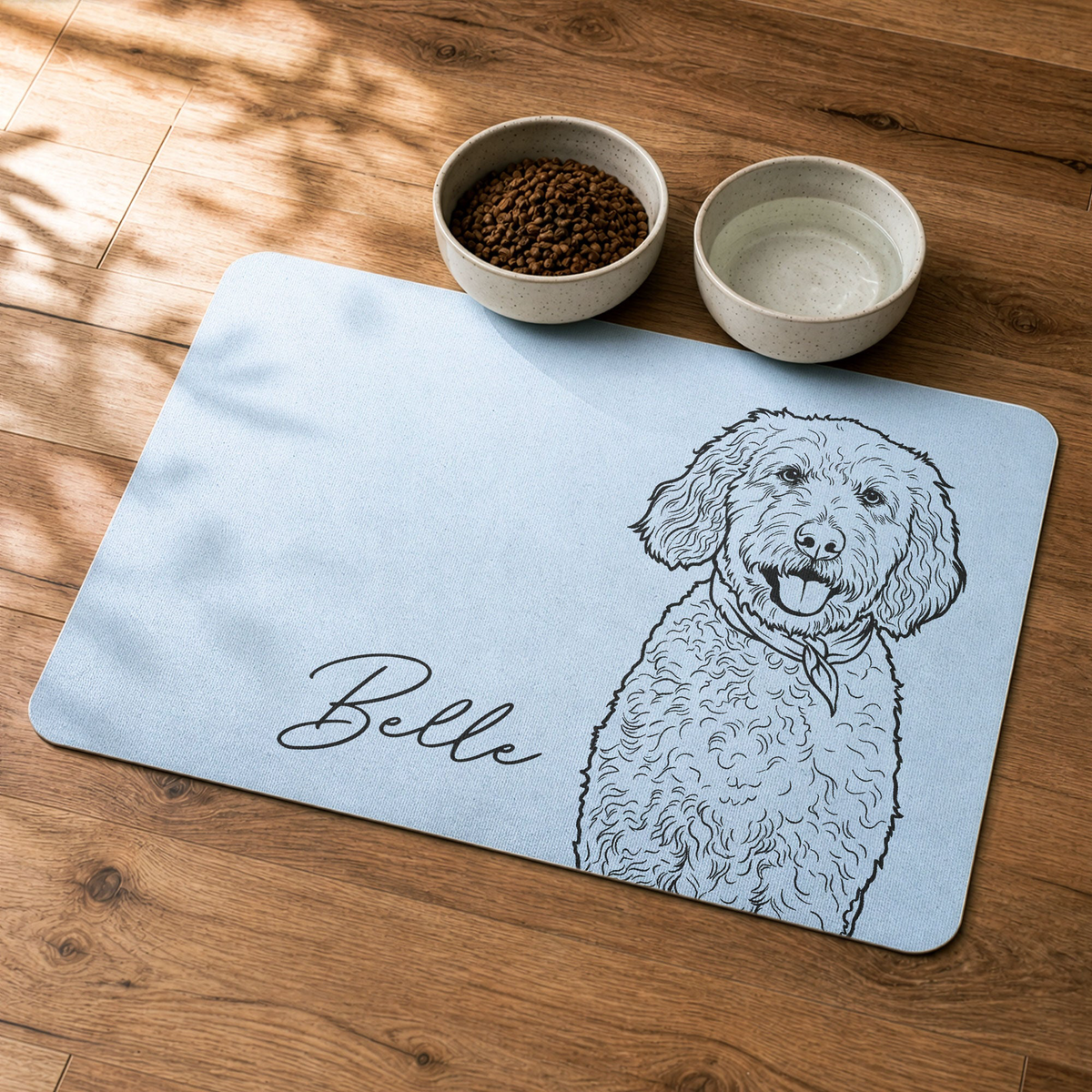 Custom Pet Portrait Sketch Line Art Gift For Pet Lovers - Personalized Pet Feeding Mat