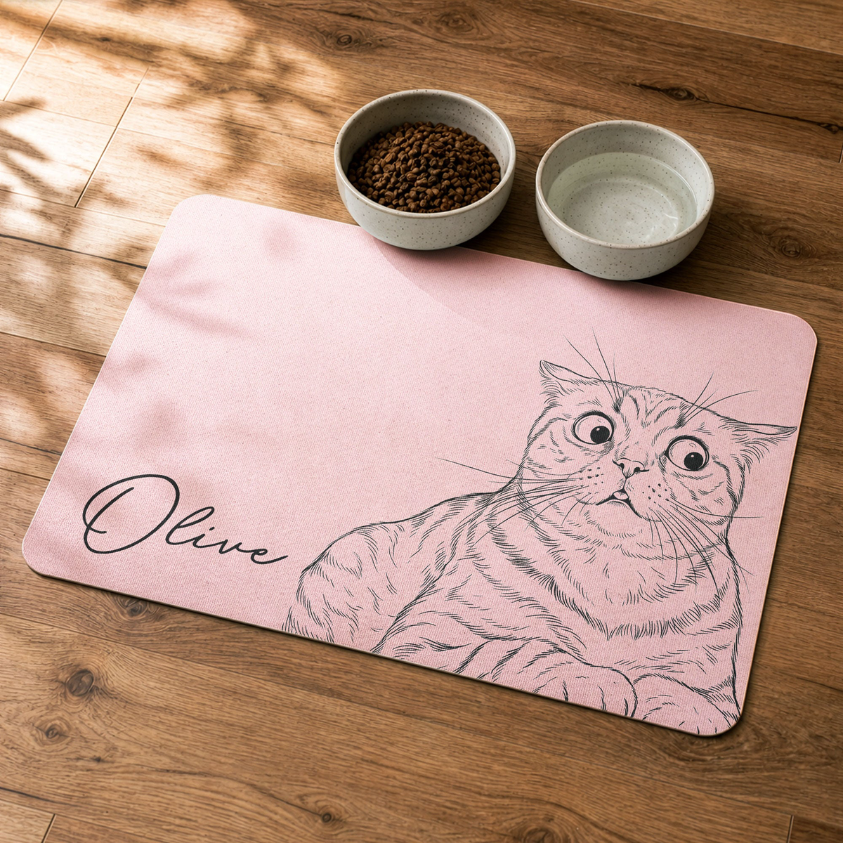 Custom Pet Portrait Sketch Line Art Gift For Pet Lovers - Personalized Pet Feeding Mat