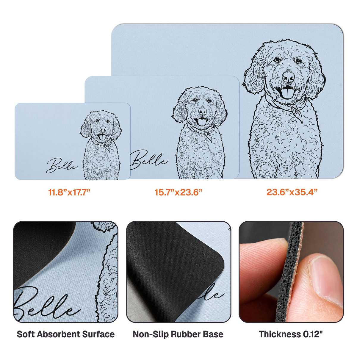 Custom Pet Portrait Sketch Line Art Gift For Pet Lovers - Personalized Pet Feeding Mat