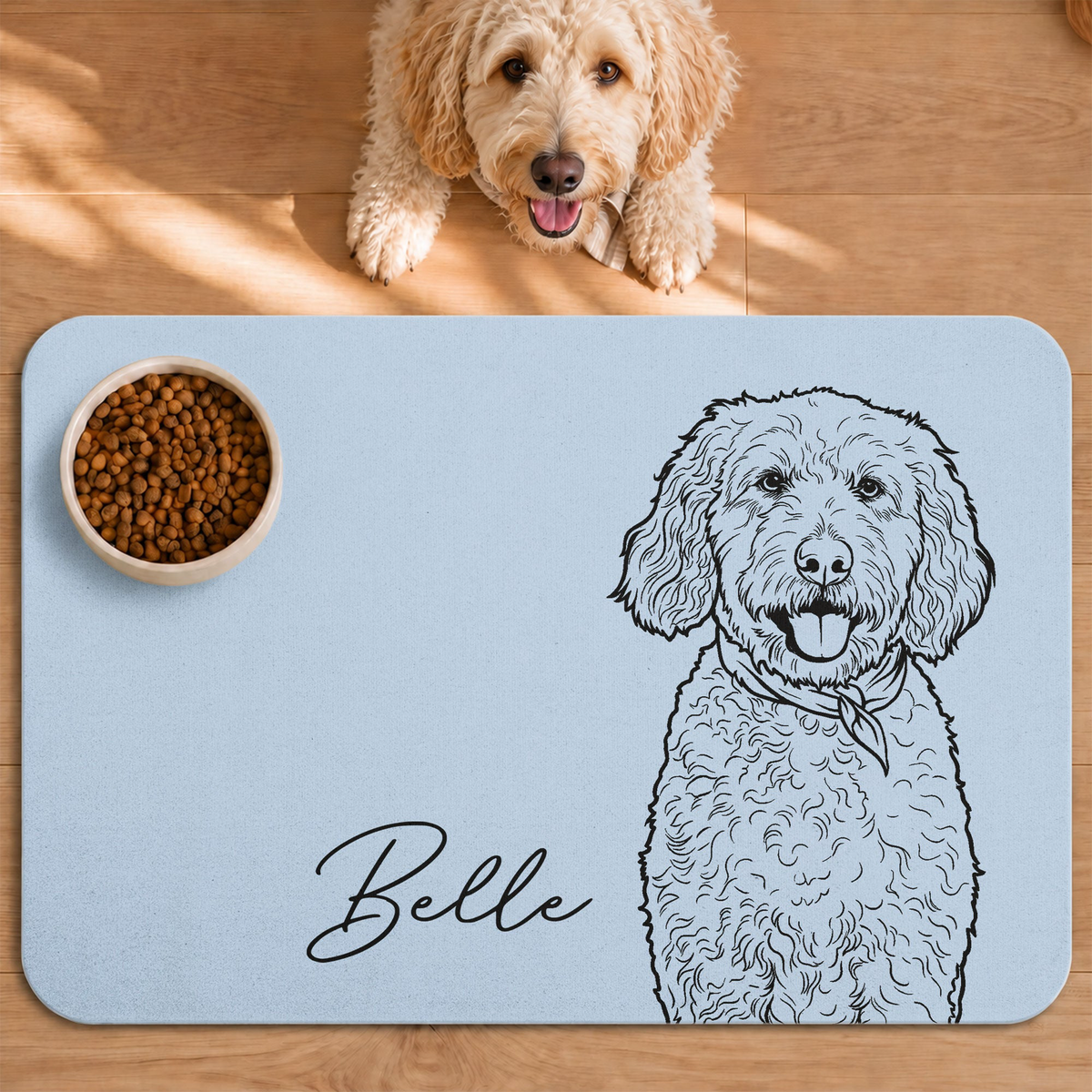 Custom Pet Portrait Sketch Line Art Gift For Pet Lovers - Personalized Pet Feeding Mat