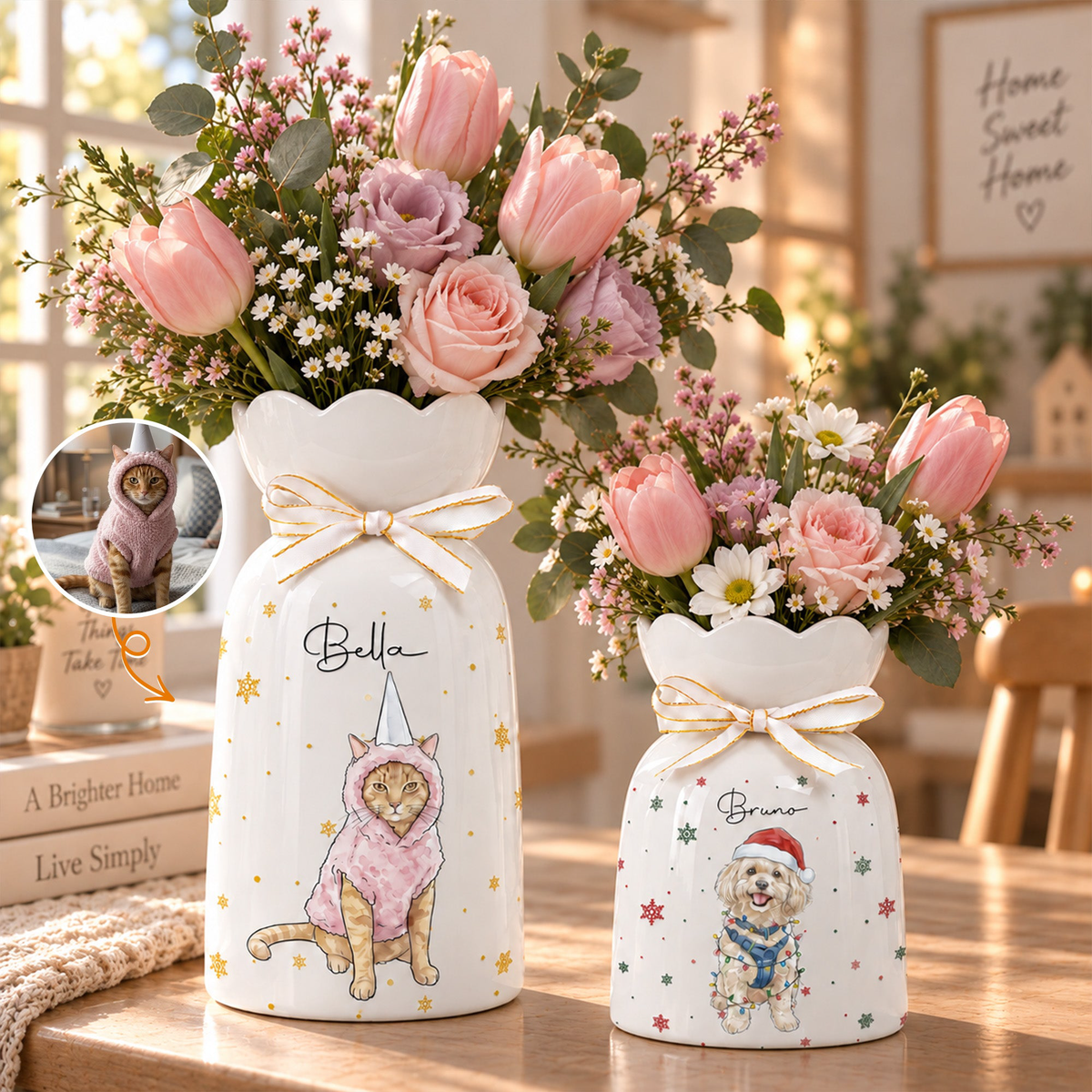 Custom Pet Portrait Watercolor Art Gifts For Pet Lovers - Personalized Vase