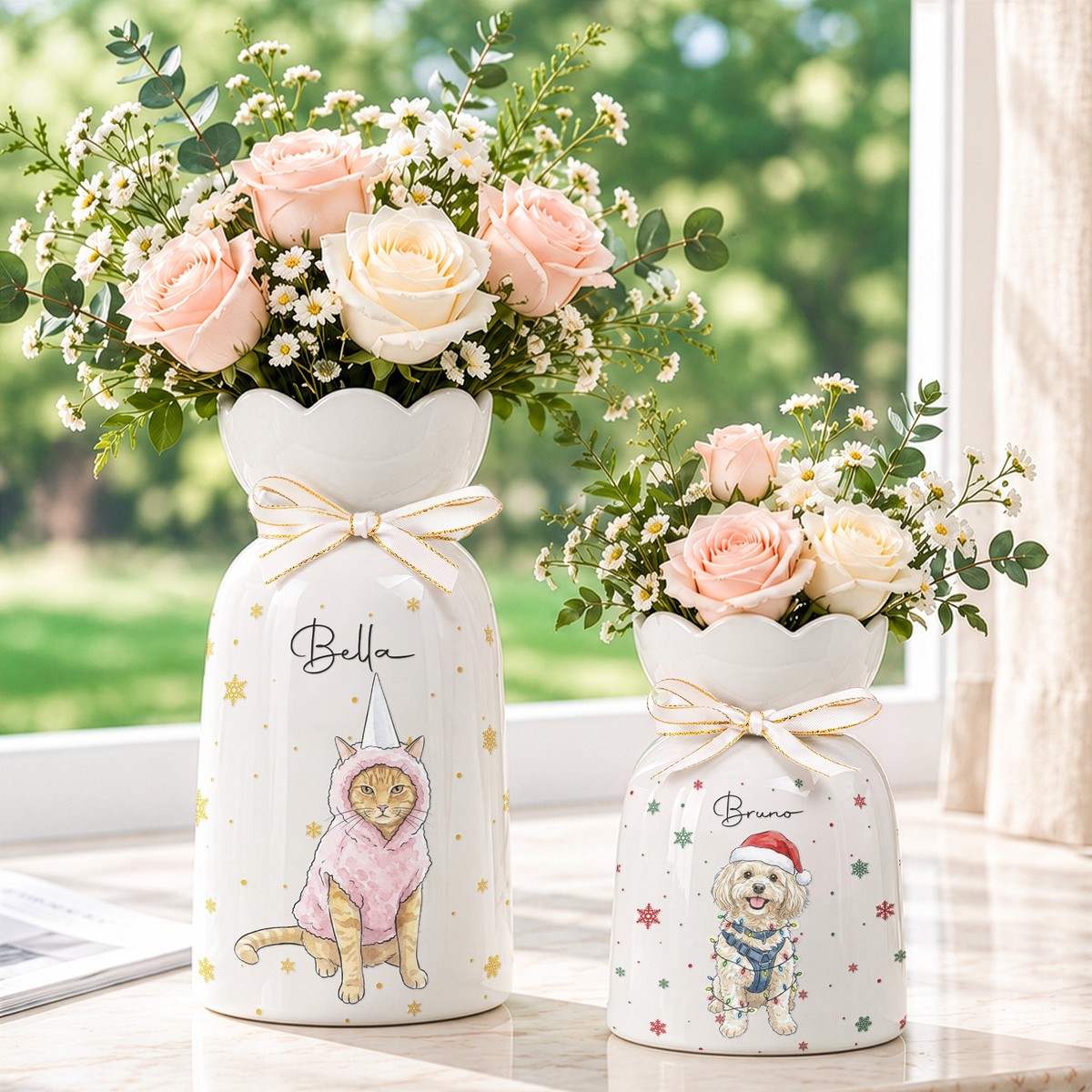 Custom Pet Portrait Watercolor Art Gifts For Pet Lovers - Personalized Vase
