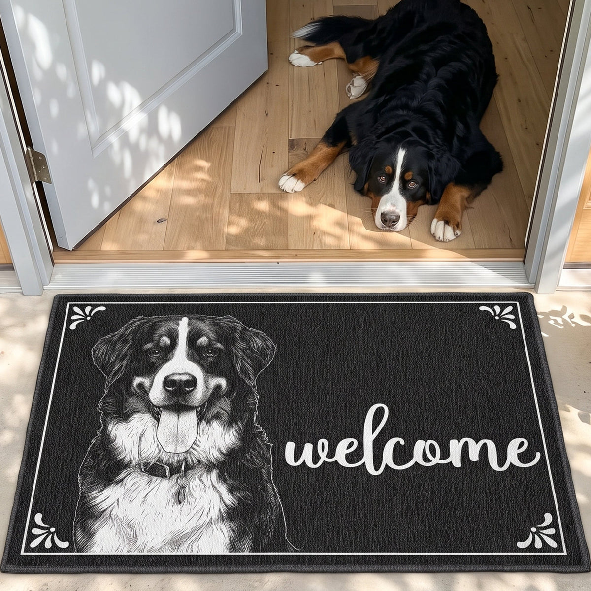 Custom Pet Portrait Welcome Home Sketch Line Art Style - Personalized Doormat