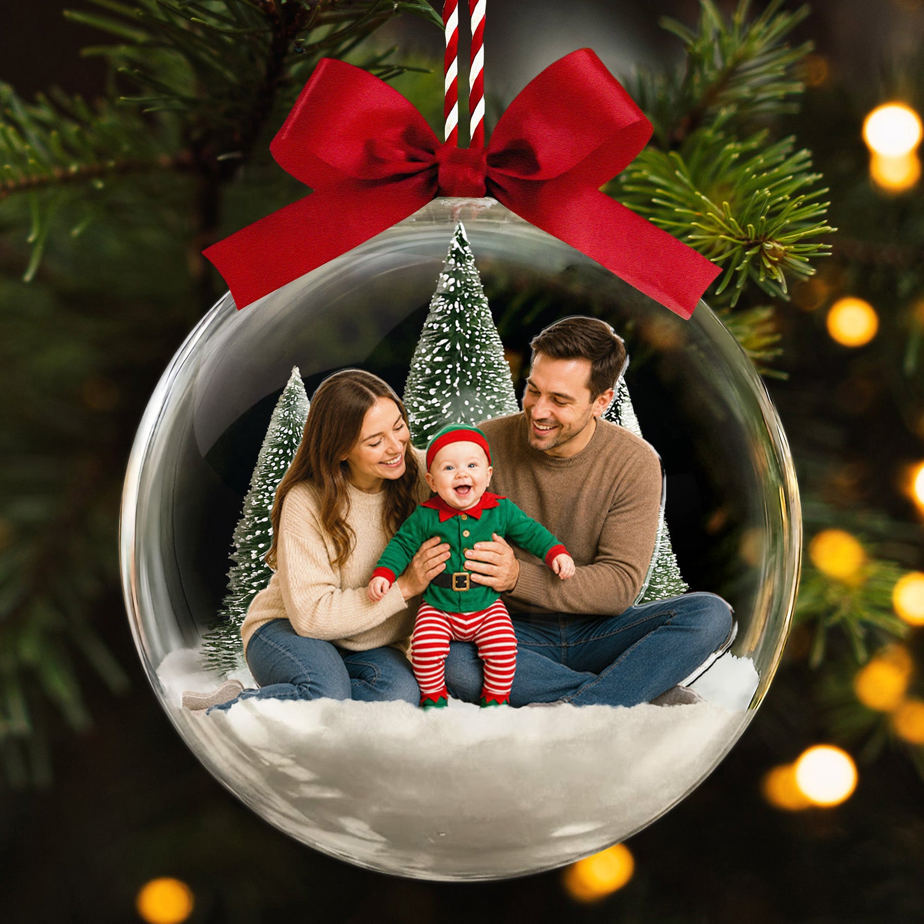 Custom Photo Baby First Christmas, Upload Newborn Photo Gift For Family Snow Ball Bauble - Personalized Ornament