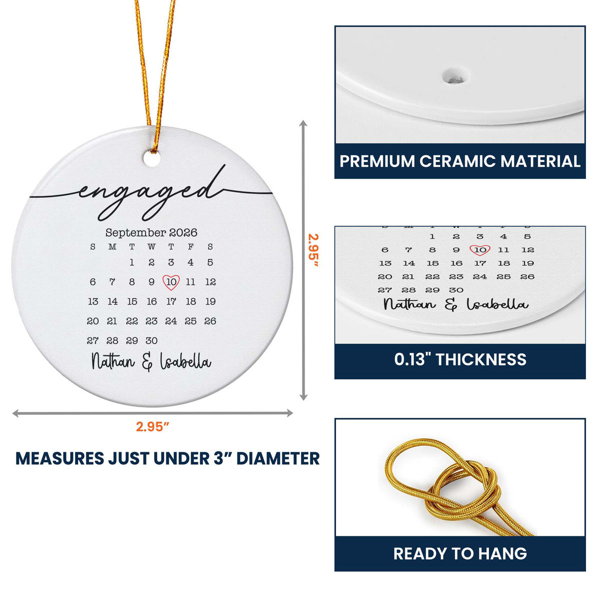 Custom Photo & Calendar Couple Engaged First Christmas Wedding Gifts - Personalized Ornament