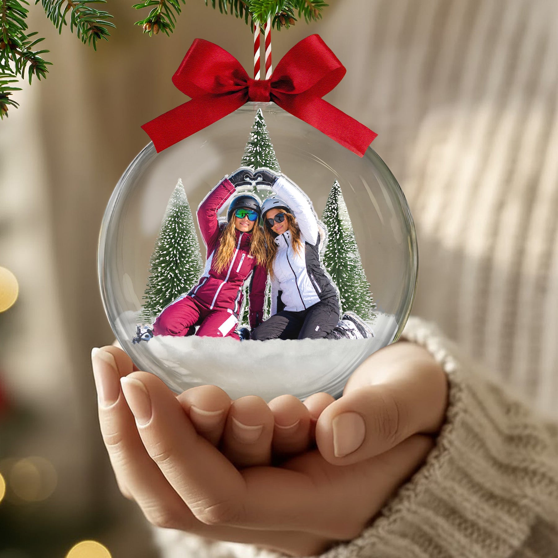 Custom Photo Friend Christmas Snow Ball, Friendship Sisters Ornaments, Besties Keepsake, Christmas Gifts For Friends Women - Personalized Ornament