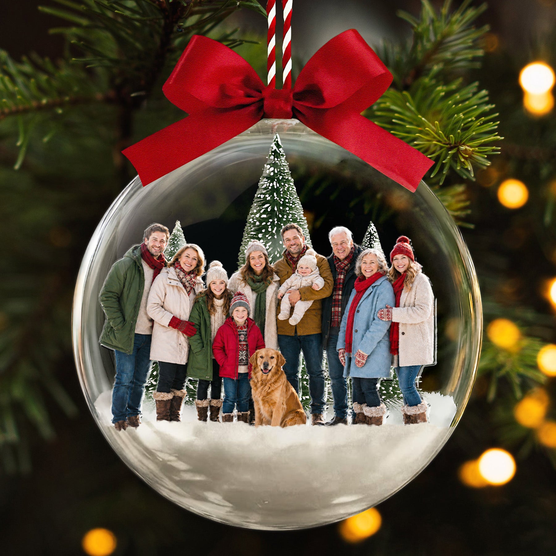 Custom Photo Gift For First Christmas As Family Of 3,4,5,6 - Custom Members Snow Ball Bauble - Personalized Ornament