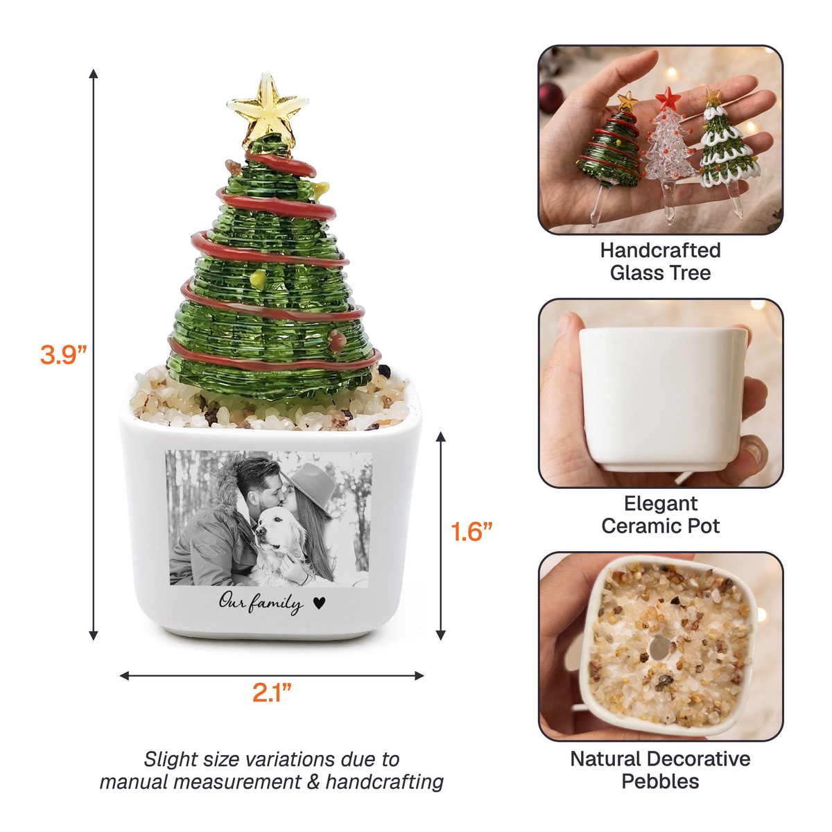 Custom Photo Moments With Family, Friends, Grandparents - Glass Christmas Tree - Personalized Plant Pot