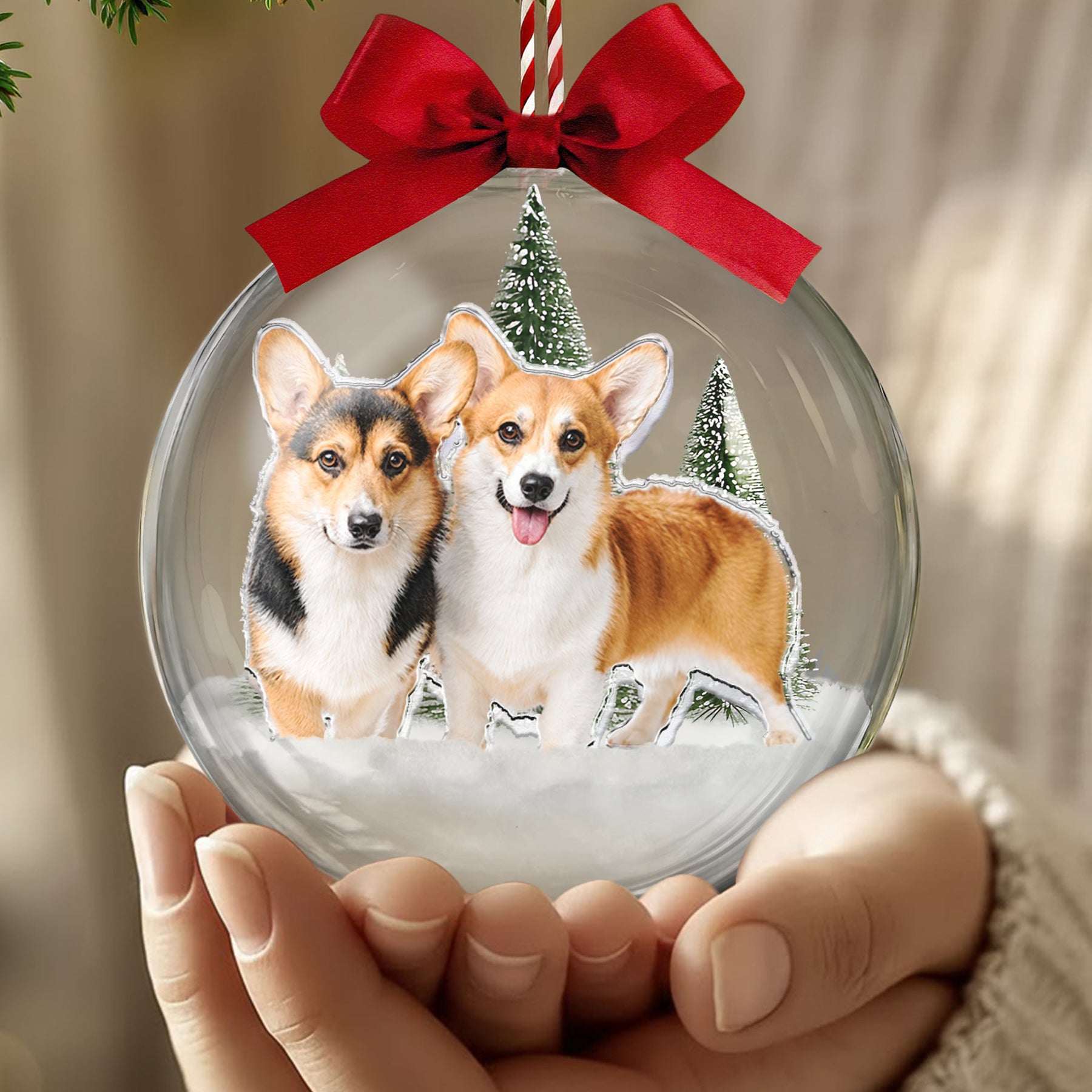 Custom Photo Pet Snow Ball Ornament, Christmas Gift For Pet Lover, Pet Portrait Baulble For Xmas Tree - Personalized Ornament