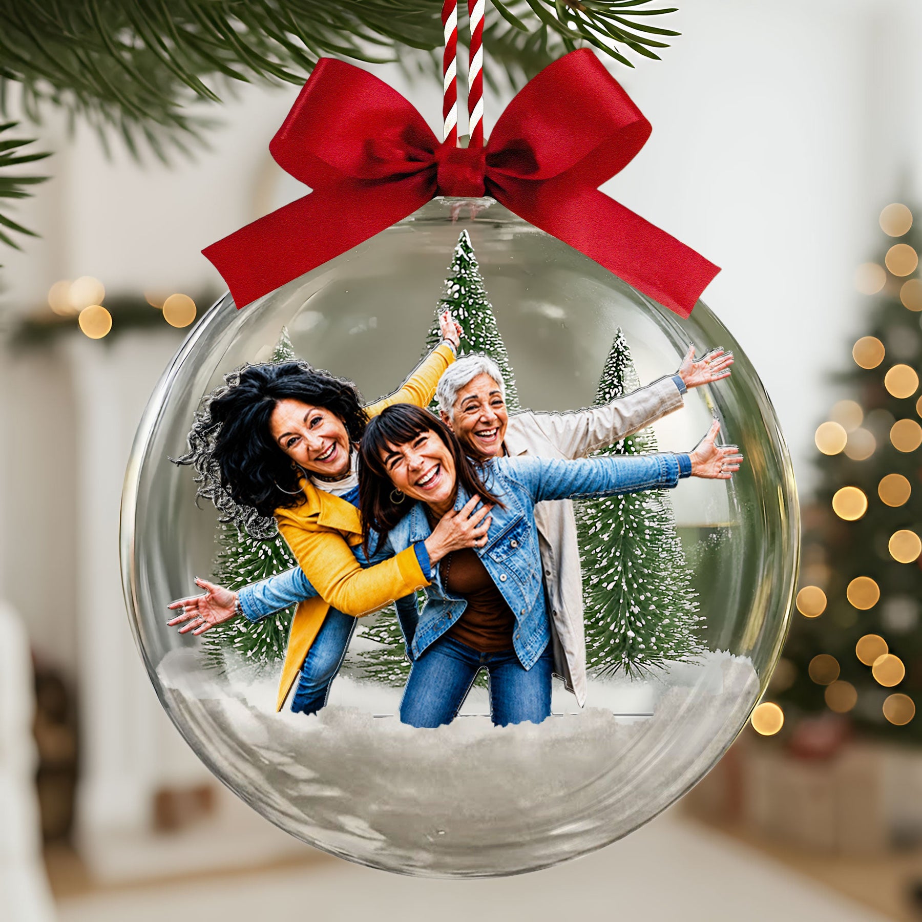 Custom Photo Senior Friend Christmas Snow Ball, Friendship Sisters Ornaments, Old Besties Keepsake, Christmas Gifts For Friends Women - Personalized Ornament