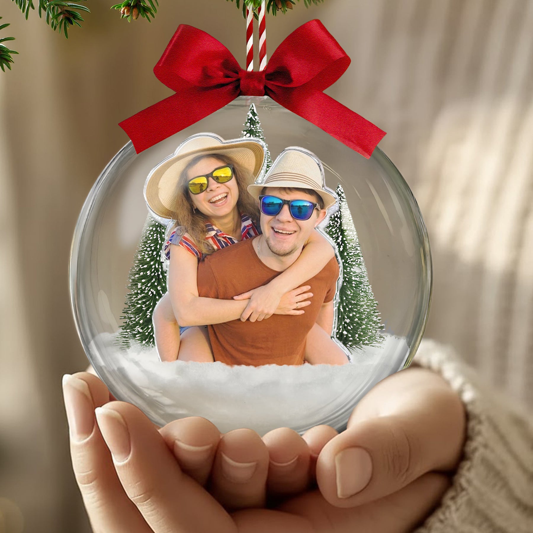 Custom Photo Travel Adventure Snow Ball Ornament, Couple Traveling Destination, Family Trip Travel Gift, Christmas Gift - Personalized Ornament