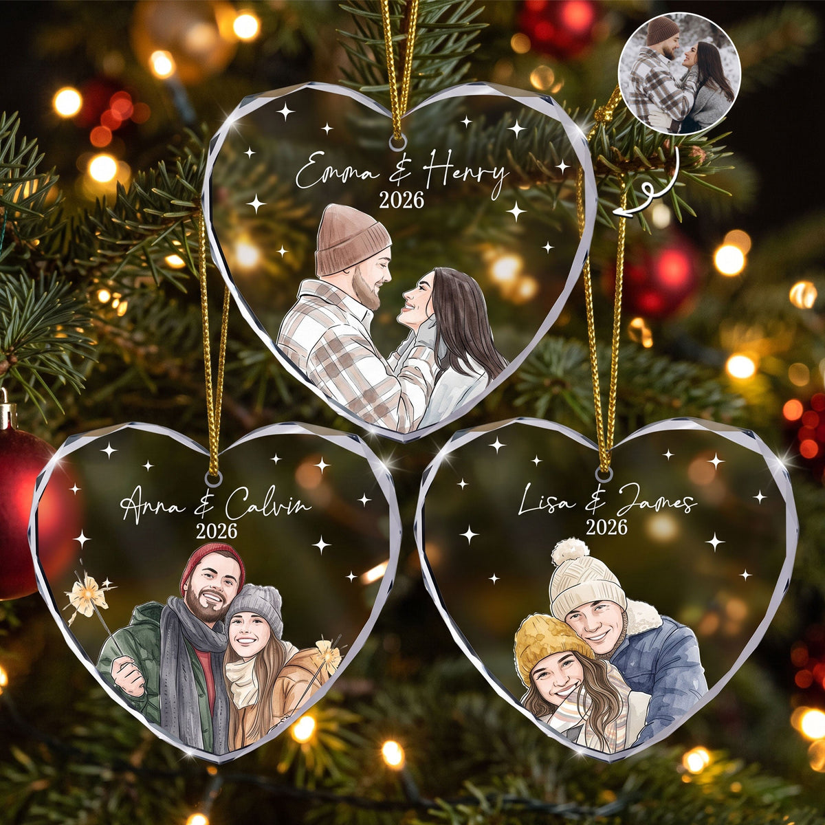 Custom Photo Watercolor Art New Version Our First Christmas - Personalized Ornament