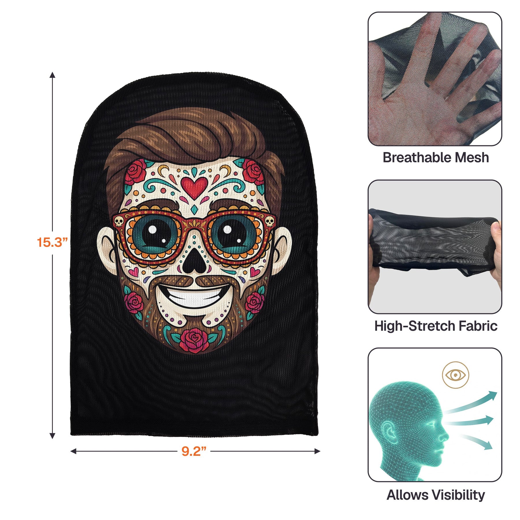 Custom Portrait Sugar Skeleton Hispanic Mexican Flowers - Personalized Balaclava Mask