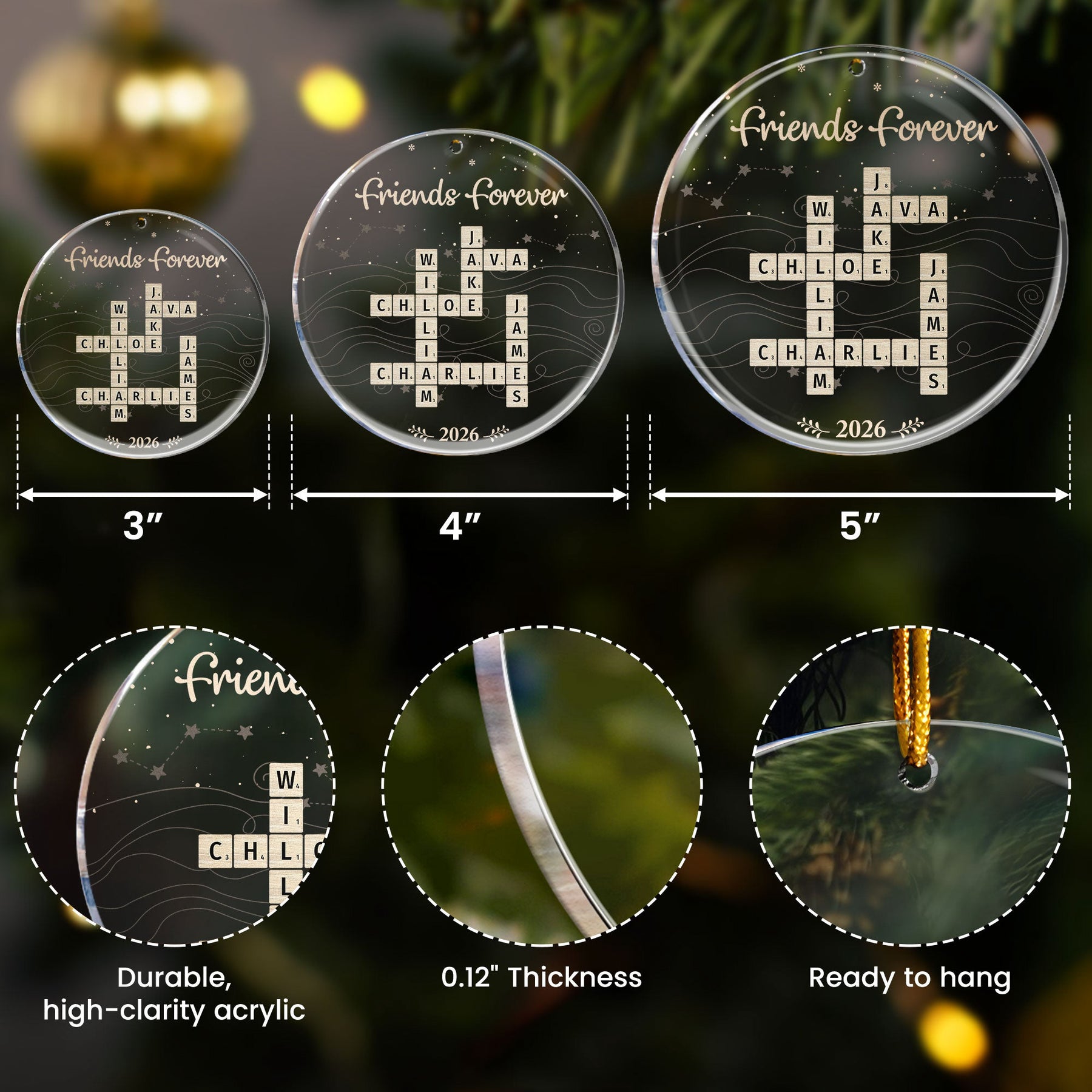 Custom Scrabble-Style Friends Forever Christmas Gifts For Friends, Coworkers - Personalized Ornament