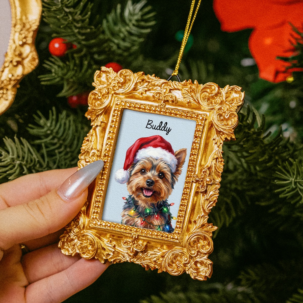 Custom Vintage Frame Pet Portrait Oil Painting Christmas Pet - Personalized Ornament