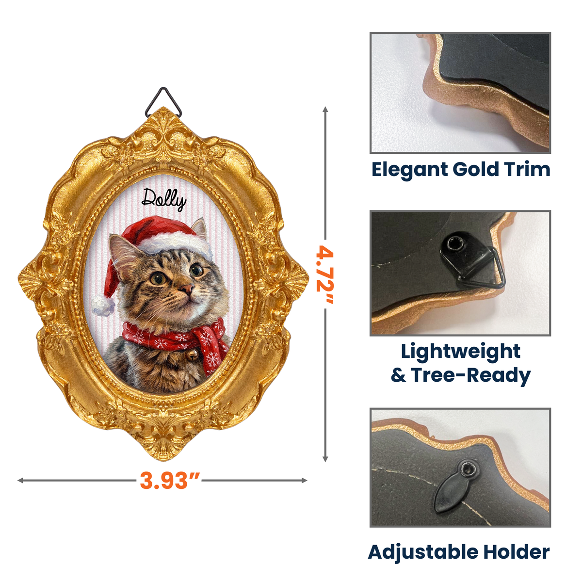 Custom Vintage Frame Pet Portrait Oil Painting Christmas Pet - Personalized Ornament