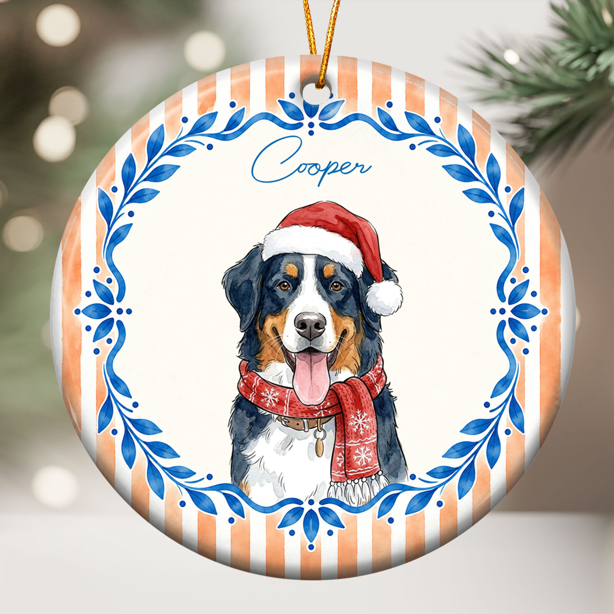 Custom Watercolor Pet With Santa Hat Gifts For Pet Lovers - Personalized Ornament