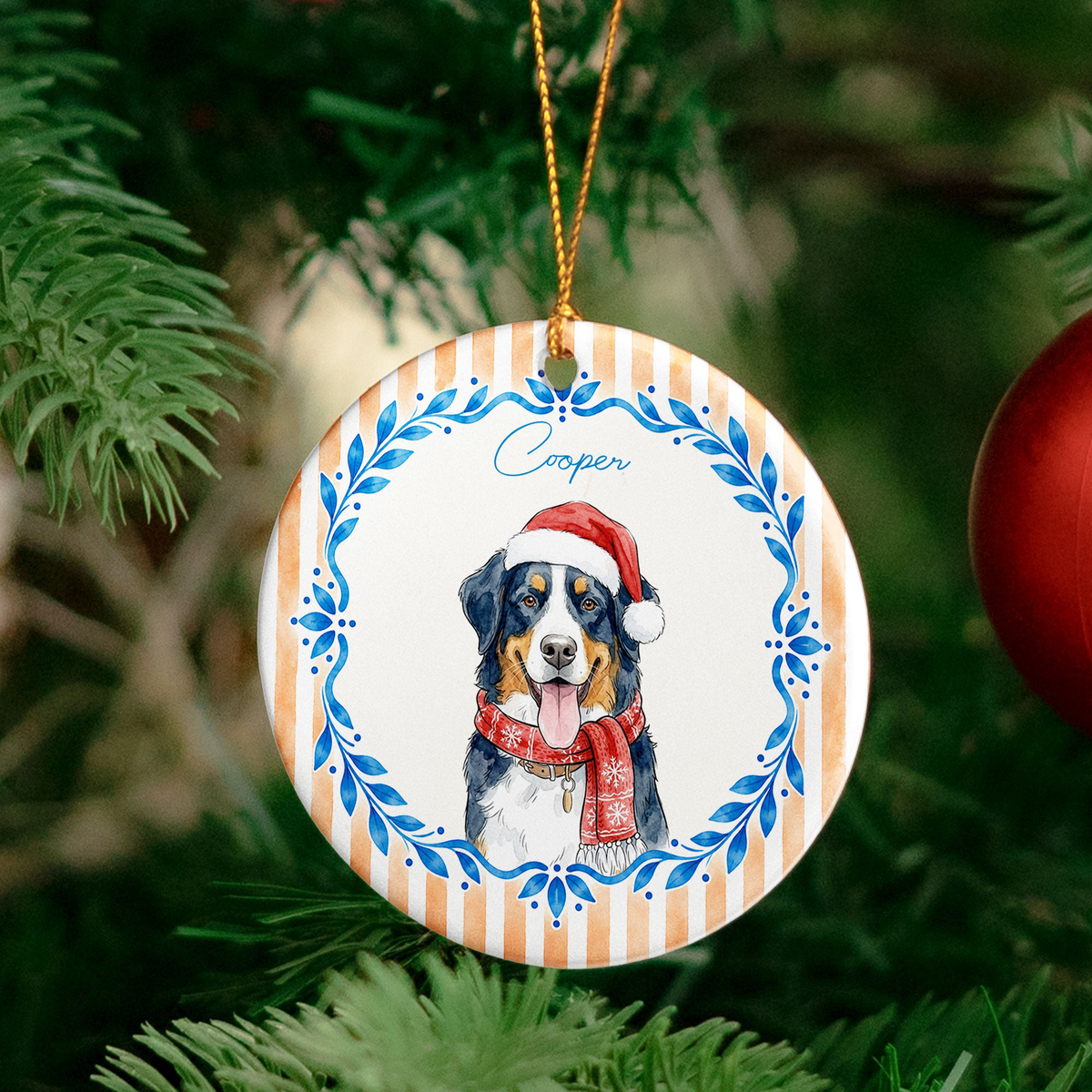 Custom Watercolor Pet With Santa Hat Gifts For Pet Lovers - Personalized Ornament