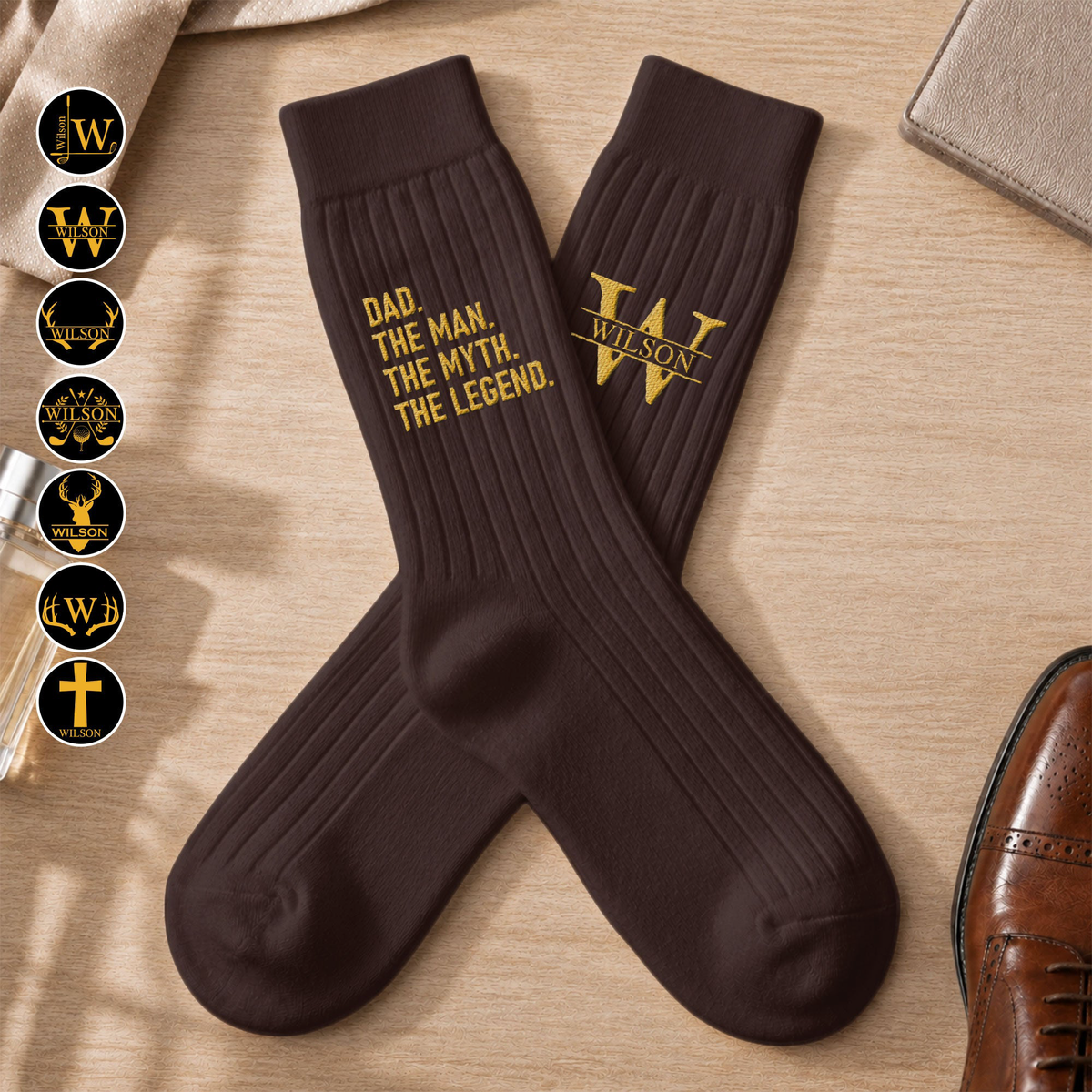Dad The Man The Myth The Legend Embroidered Custom Name Socks - Personalized Socks