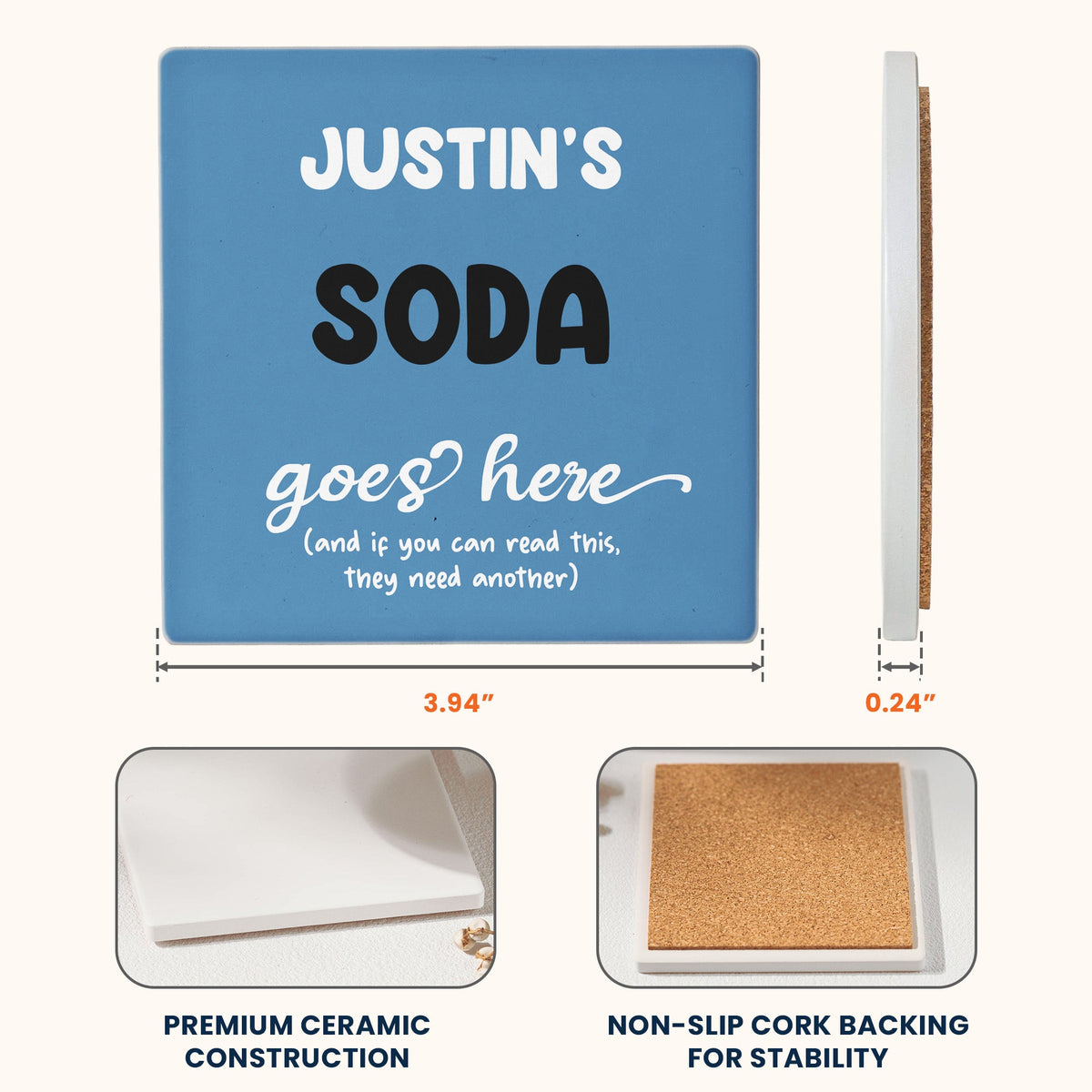Diet Coke Coaster Funny Desk Decor Exchange Gift For Friends, Coworkers - Personalized Ceramic Coaster